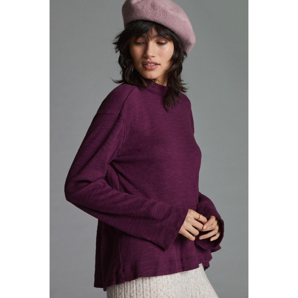 Anthropologie Pilcro Mockneck Ruffle Peplum Long Sleeve Top XS